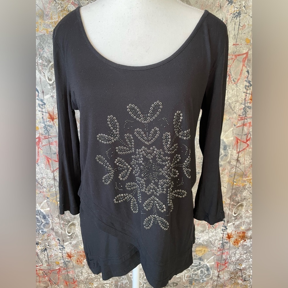 DESIGUAL Long Sleeve Black Top. Size Small